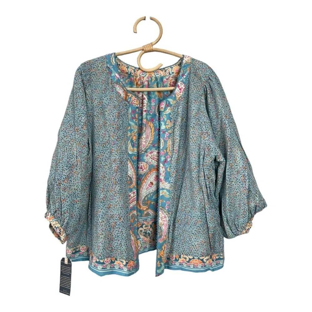 Democracy Plus Size Paisley Print 3/4 Sleeve Reversible Open-Front Jacket NEW - Picture 10 of 16